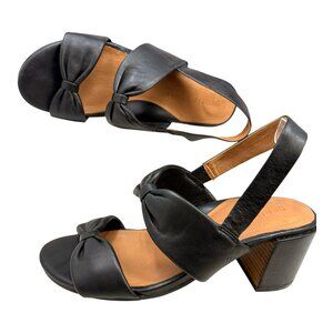 GENTLE SOULS Kenneth Cole Charlene Black Leather Two Knot Heeled Sandal